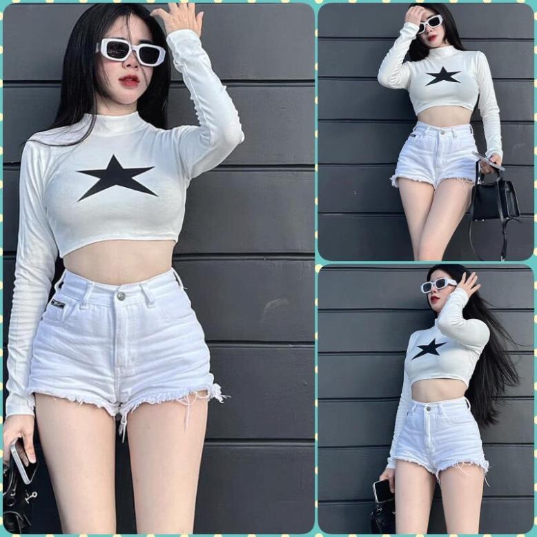 Áo Thun Dài Tay Thu Đông Hình Sao CHất Bo Tăm Siêu Co Dãn Áo Phông  Cổ Tròn Ôm Body
