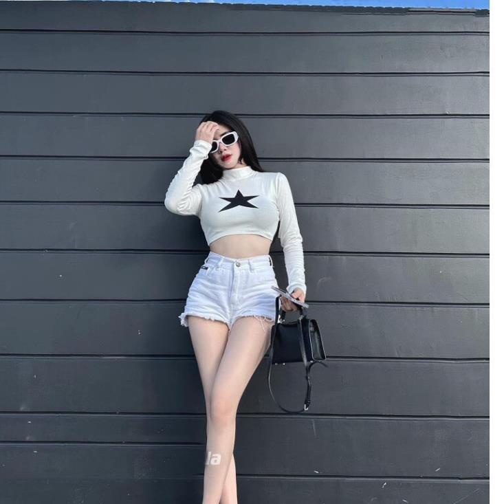 Áo Thun Dài Tay Thu Đông Hình Sao CHất Bo Tăm Siêu Co Dãn Áo Phông  Cổ Tròn Ôm Body