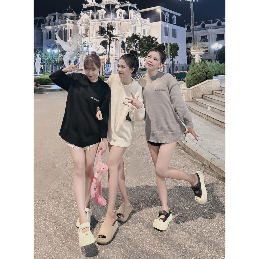 Áo nỉ Sweater Dáng Rộng Cổ Tròn NAm Nữ Kẻ sọc Balen Unisex Nam Nữ
