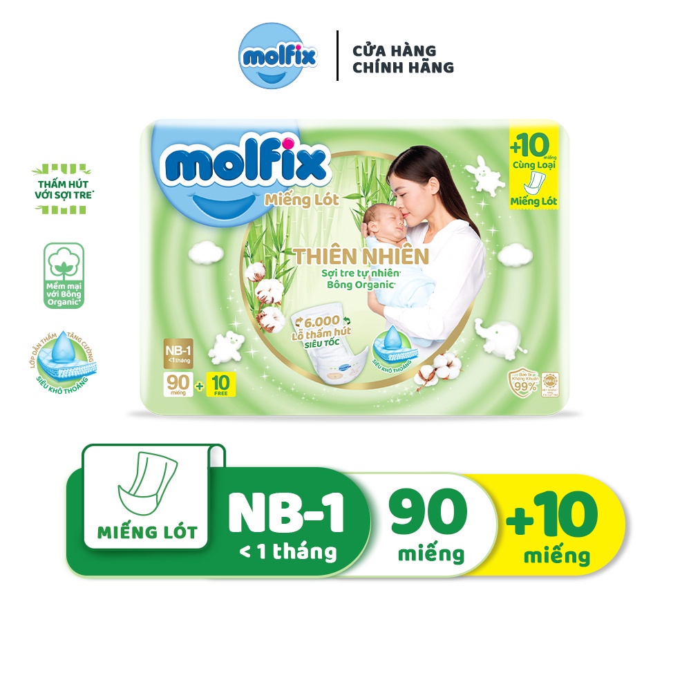 Miếng lót sơ sinh Molfix Thiên nhiên NB1J64/NB1SJ90/NB2SJ60