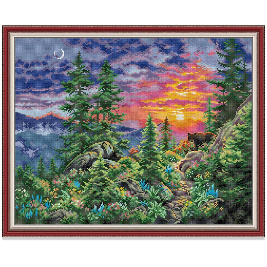 Tranh thêu chữ thập Hoàng hôn Bờ biển Phong cảnh Bộ thêu chữ thập, Vải in Vải không in 14CT 11CT