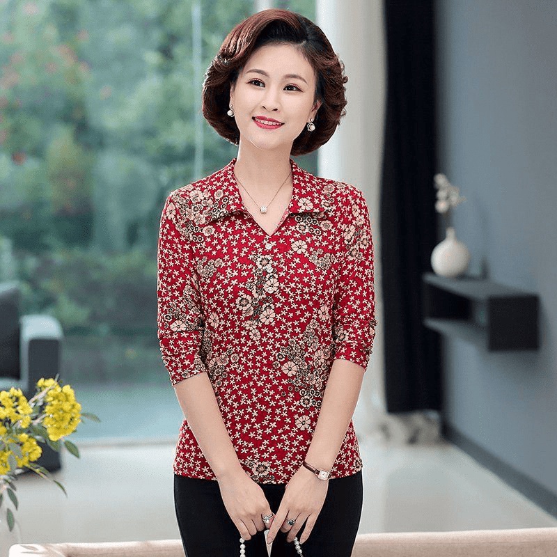 Áo thun tay dài dáng rộng thời trang cho phụ nữ trung niên