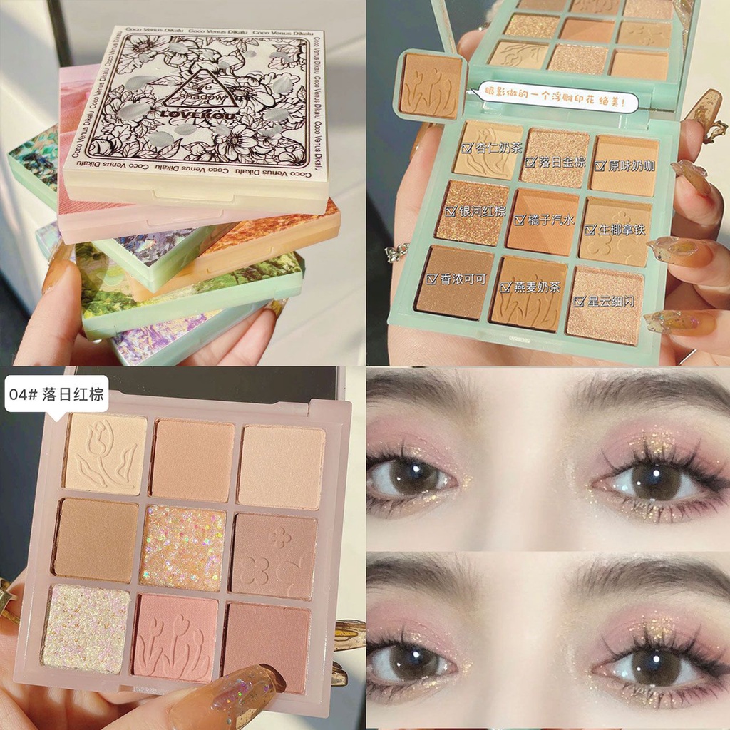 Bảng Phấn Mắt love kou paris Gardenen Trà Sữa Đất 3d Chín Màu Hạt Cườm Mới