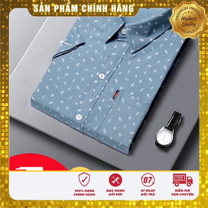 Áo sơ mi nam ngắn tay trung niên vải lụa co giãn nhẹ chất mềm mát thấm hút mồ hôi in họa tiết đẹp ALUA12