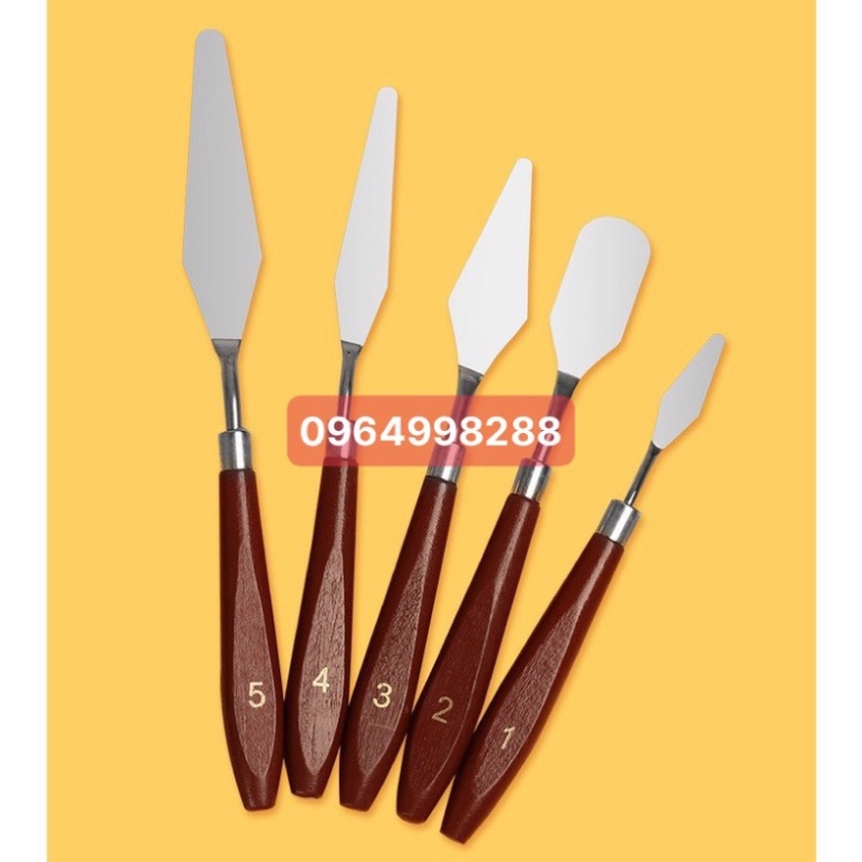 Bay Pha Màu Acrylic Màu Gouache Sơn Dầu, Bay Trộn Màu, Đắp Màu, Xúc Màu Cán Nâu Chắc Chắn,Lưỡi Bay Inox Chống Gỉ