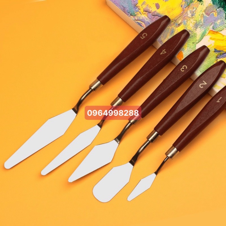 Bay Pha Màu Acrylic Màu Gouache Sơn Dầu, Bay Trộn Màu, Đắp Màu, Xúc Màu Cán Nâu Chắc Chắn,Lưỡi Bay Inox Chống Gỉ