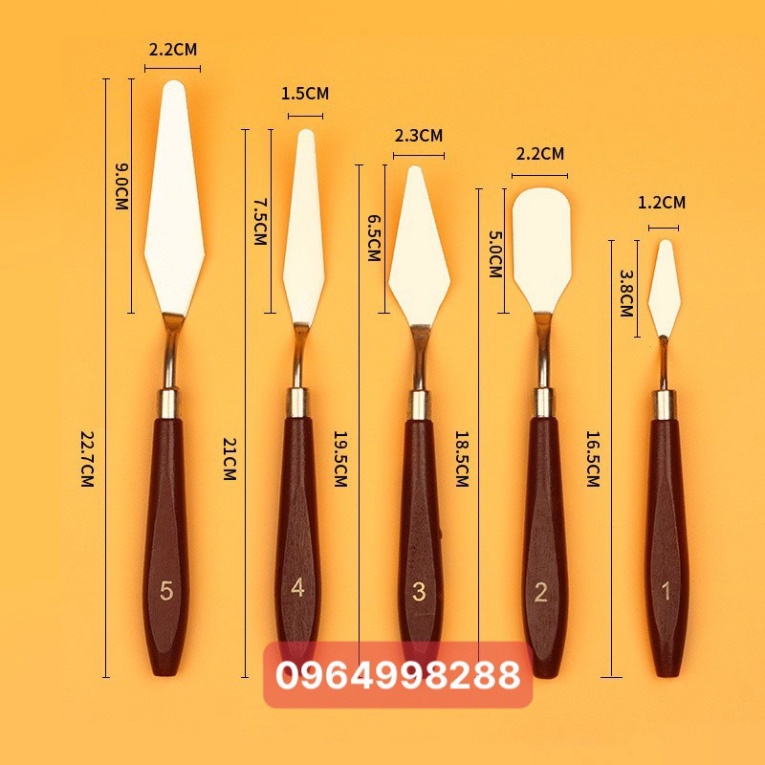 Bay Pha Màu Acrylic Màu Gouache Sơn Dầu, Bay Trộn Màu, Đắp Màu, Xúc Màu Cán Nâu Chắc Chắn,Lưỡi Bay Inox Chống Gỉ