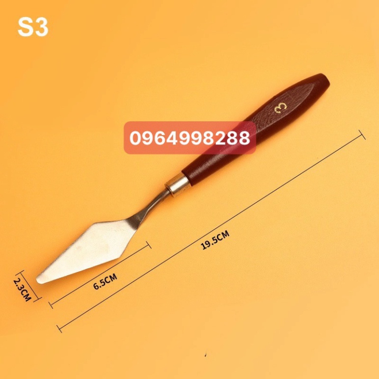 Bay Pha Màu Acrylic Màu Gouache Sơn Dầu, Bay Trộn Màu, Đắp Màu, Xúc Màu Cán Nâu Chắc Chắn,Lưỡi Bay Inox Chống Gỉ