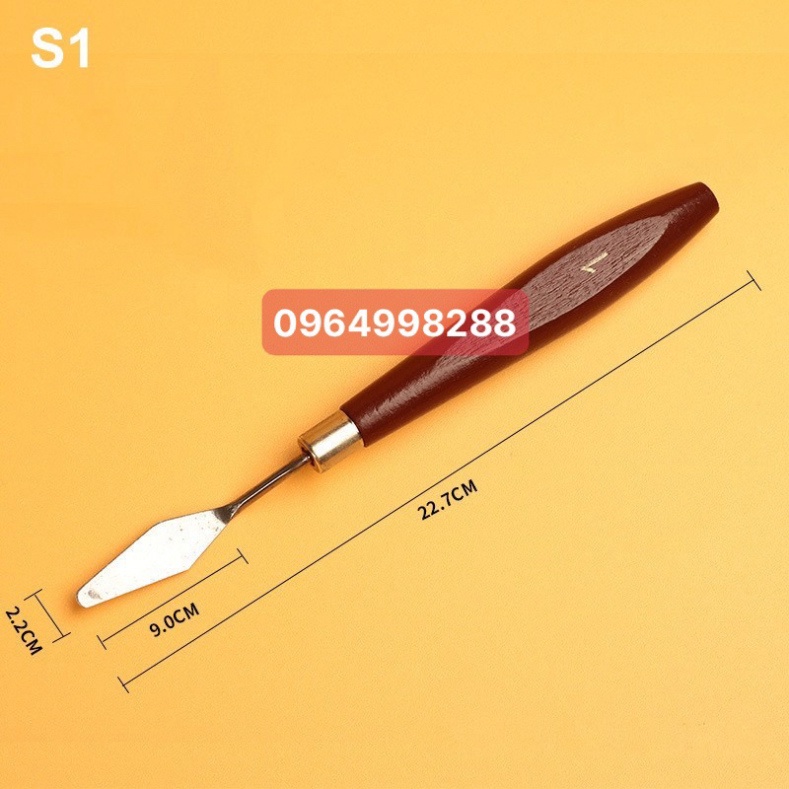 Bay Pha Màu Acrylic Màu Gouache Sơn Dầu, Bay Trộn Màu, Đắp Màu, Xúc Màu Cán Nâu Chắc Chắn,Lưỡi Bay Inox Chống Gỉ