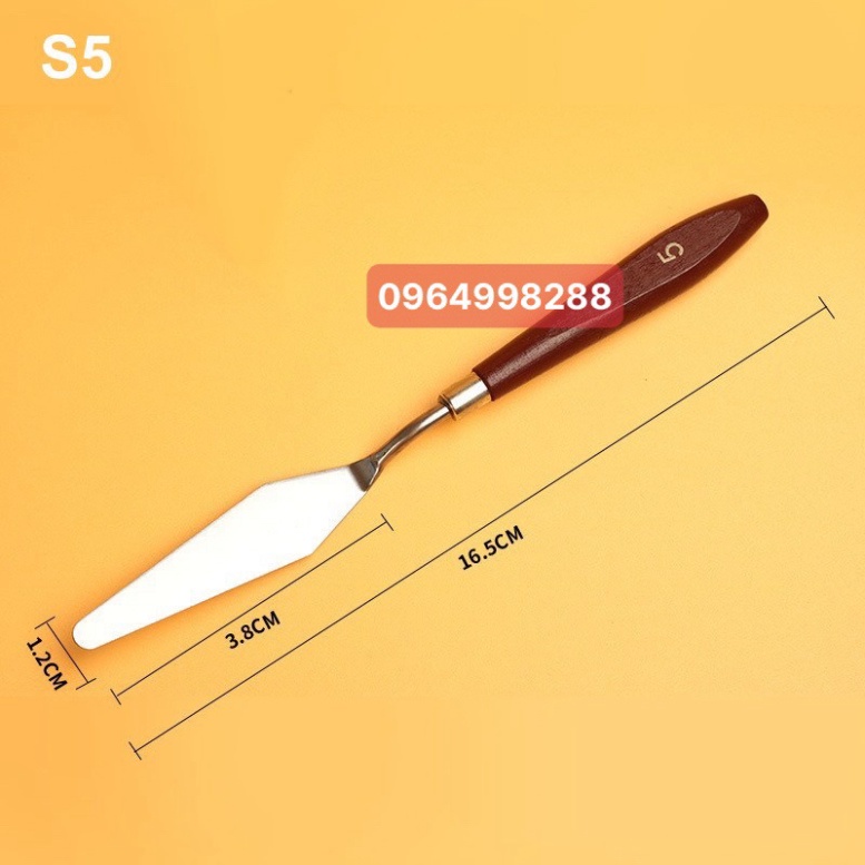 Bay Pha Màu Acrylic Màu Gouache Sơn Dầu, Bay Trộn Màu, Đắp Màu, Xúc Màu Cán Nâu Chắc Chắn,Lưỡi Bay Inox Chống Gỉ