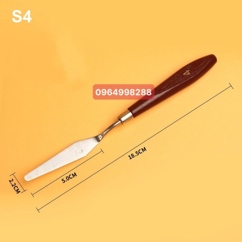 Bay Pha Màu Acrylic Màu Gouache Sơn Dầu, Bay Trộn Màu, Đắp Màu, Xúc Màu Cán Nâu Chắc Chắn,Lưỡi Bay Inox Chống Gỉ