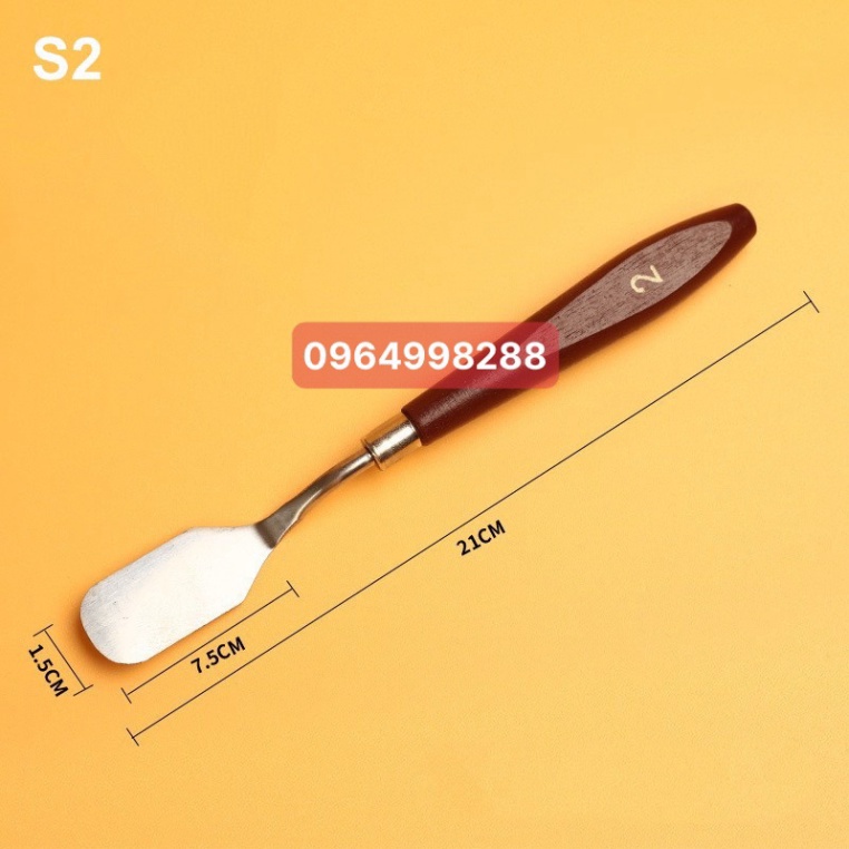 Bay Pha Màu Acrylic Màu Gouache Sơn Dầu, Bay Trộn Màu, Đắp Màu, Xúc Màu Cán Nâu Chắc Chắn,Lưỡi Bay Inox Chống Gỉ