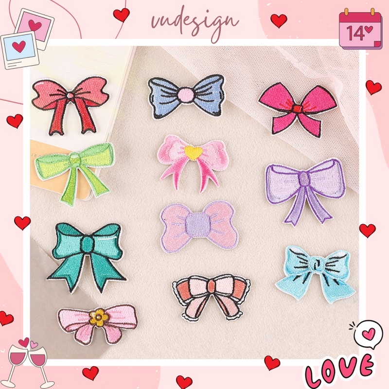 Sticker Dán Vải, Sticker Ủi Thêu Quần Áo, Balo, Túi, Mũ Hình Nơ Bow Ruy Băng Ribbon Vudesign