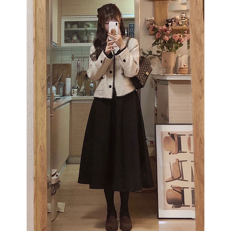 Bộ Áo Khoác + Chân Váy Phong Cách Thời Trang Pháp Mới Cho Nữ