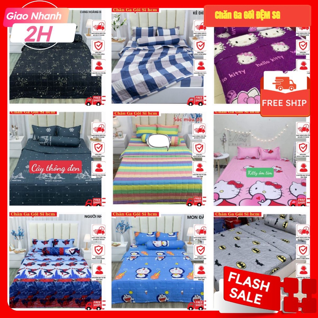 [HCM] Bộ Ga Gối 1M8 gồm 1 ga vải đã bo chun và 2 vỏ gối nằm vải Cottonpolly, Ga Giường 1M8 Nhiều MẪU