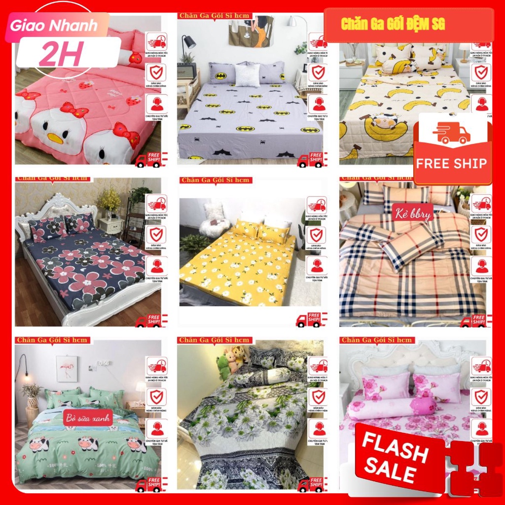 [HCM] Bộ Ga kèm 2 Vỏ Gối Nằm và 1 ga vải CottonPolly kích thước 1M8, Ga gối 1M8 được lựa chọn MẪU