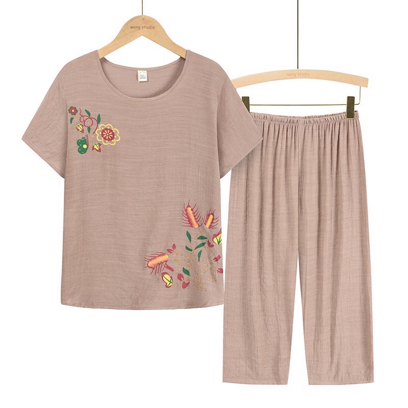 Bộ đũi mặc nhà trung niên cho bà cho mẹ-sét bộ quần áo nữ cao cấp