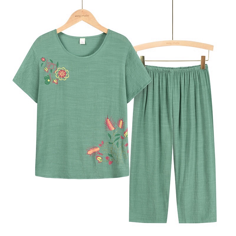 Bộ đũi mặc nhà trung niên cho bà cho mẹ-sét bộ quần áo nữ cao cấp