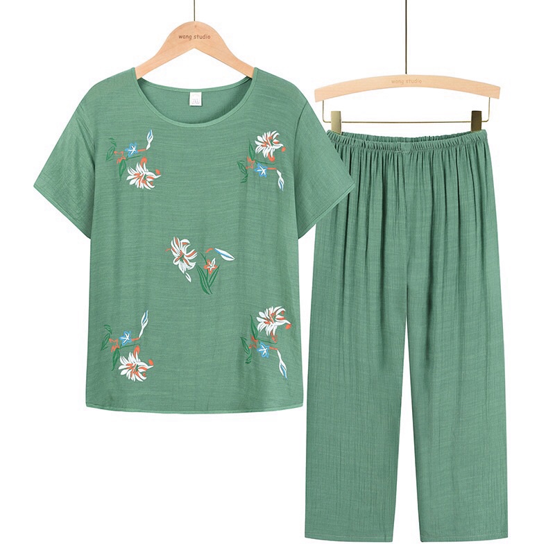 Bộ đũi mặc nhà trung niên cho bà cho mẹ-sét bộ quần áo nữ cao cấp