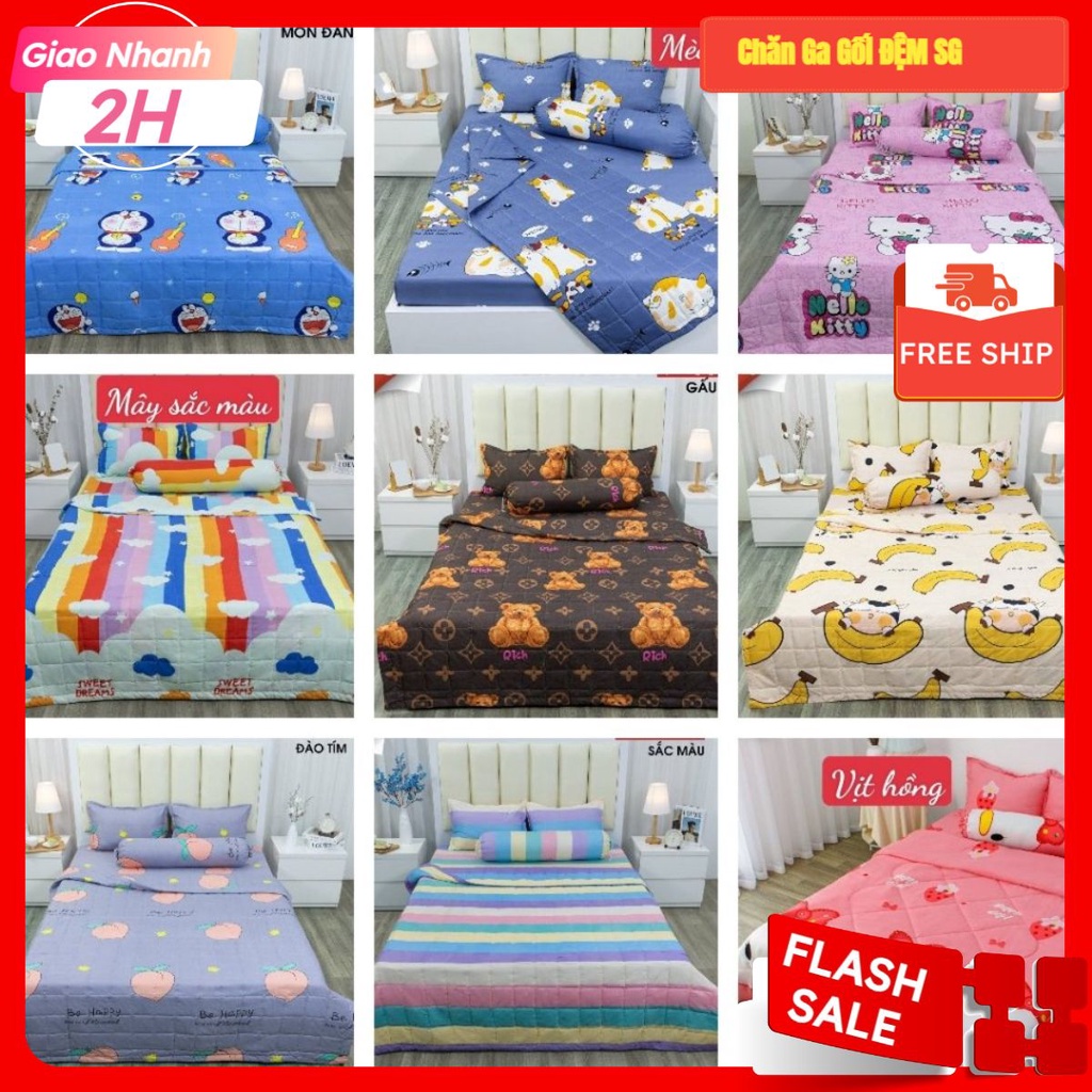 [HCM] Bộ Ga gối 3 Món kích thước 1M6x2M Cottonpolly Nhiều Mẫu lựa chọn, Bộ Drap giường 1m6x2M gồm 1 