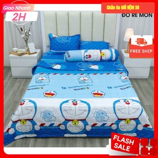 Bộ ga gối polycotton trải giường , bộ drap giường cottonpolly 1m6/1m8-doremon đàn
