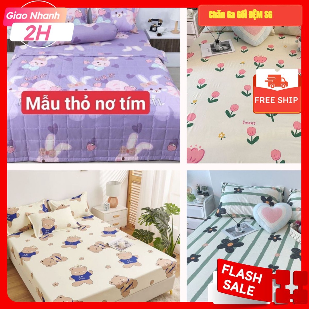 [HCM] Bộ Ga Gối kèm vỏ gối ôm 3 Món ,ga vải đã bo chun kích thước 1M/1M2x2M, Ga Nệm 1M/1M2 được lựa 