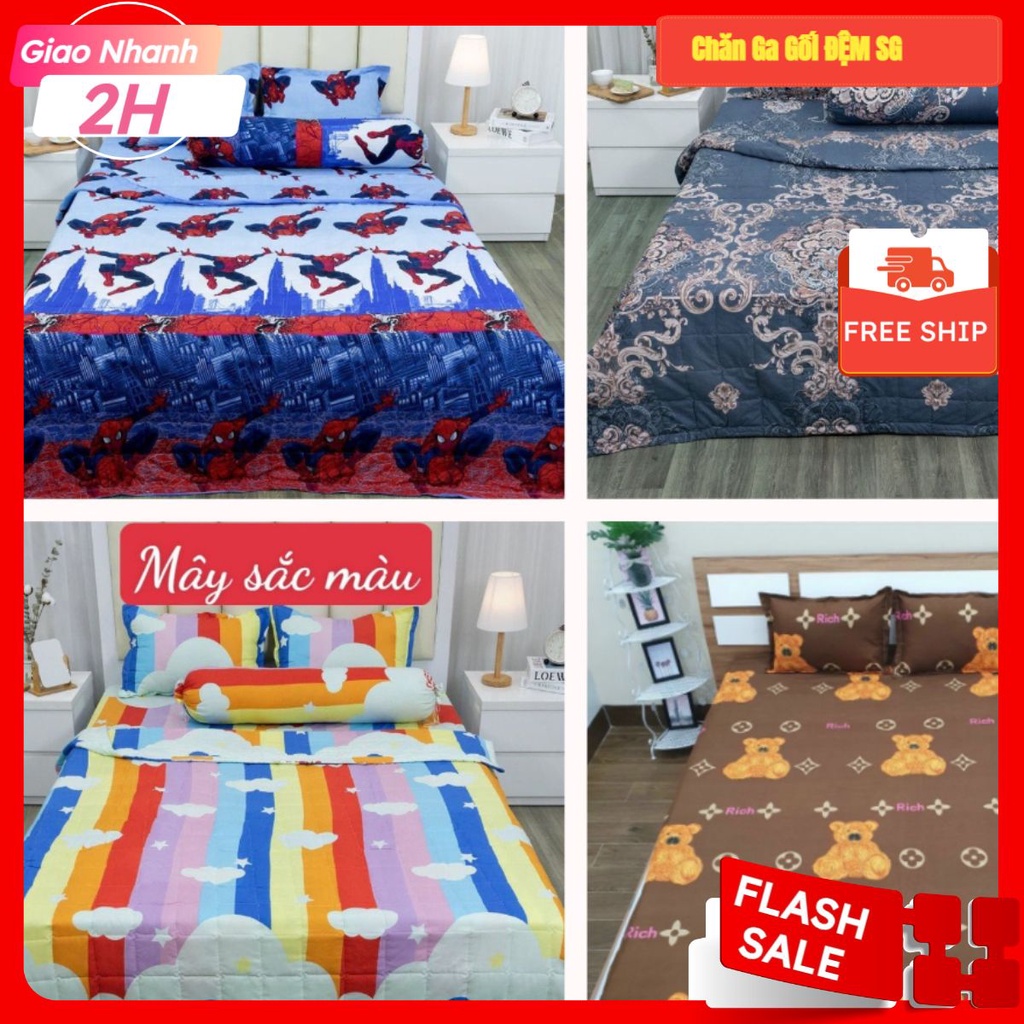 [HCM] Bộ Ga Gối Gồm 1 ga và 2 vỏ gối Nằm , vải cottonpolly kích thước 1M5,1M6x2M, Ga Nệm 1M5/1M6 nhi