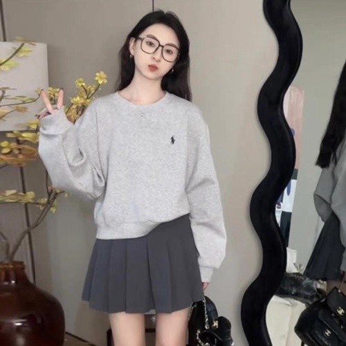 Áo sweater croptop nỉ bông cotton thêu ngựa form rộng
