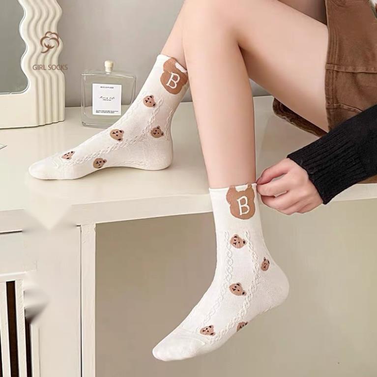 Set 5 Đôi Tất Nữ Cổ Cao Gấu Trắng Chữ B Phong Cách Hàn Quốc HOT Bikini tt25