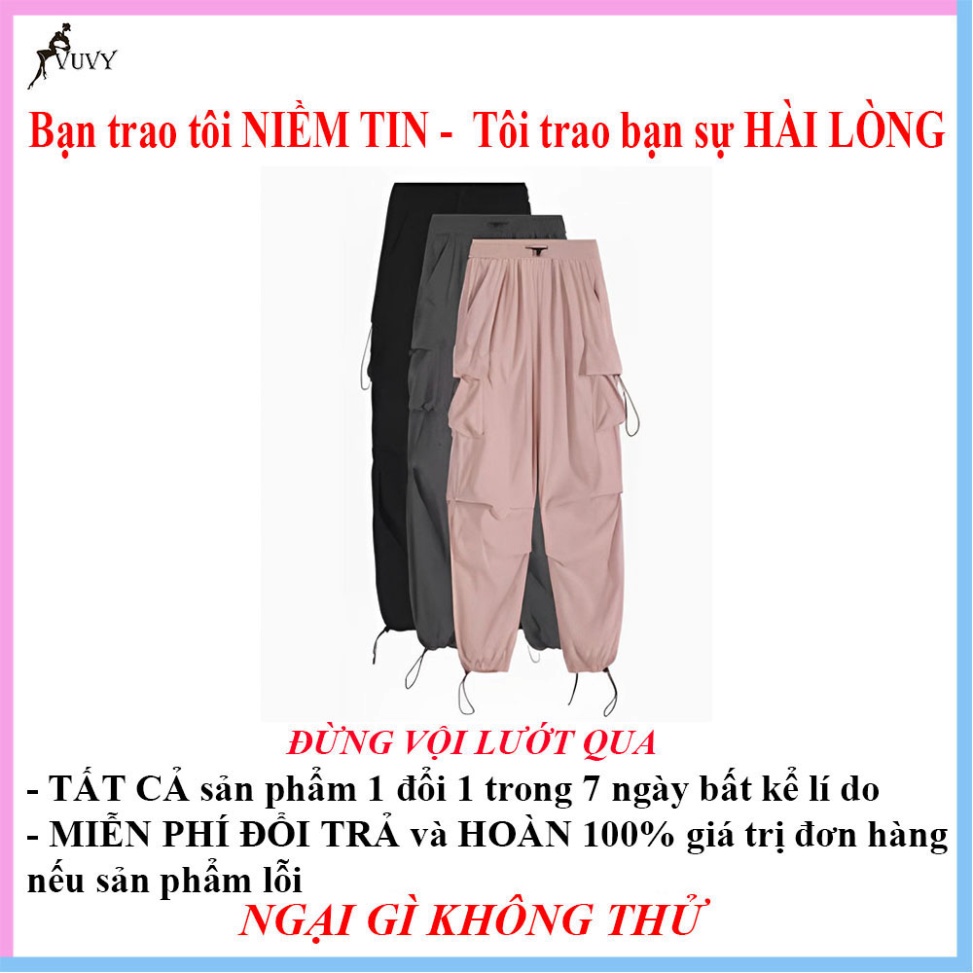 Quần túi hộp nữ, quần cargo pants ống rộng VUVY vải kaki phối dây rút eo QTH15 | BigBuy360 - bigbuy360.vn