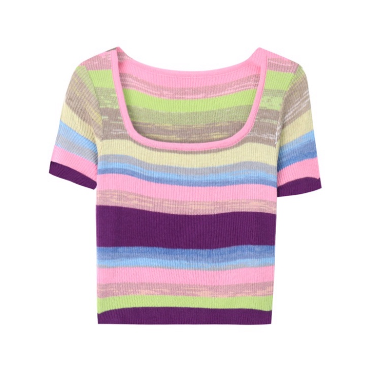 Áo len cầu vồng cổ vuông dáng croptop cực xinh AL12 | BigBuy360 - bigbuy360.vn