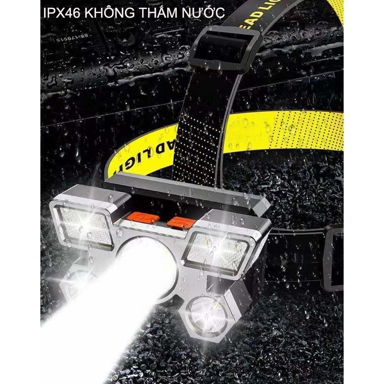 Đèn Pin Siêu Sáng, Đèn Đội Đầu 5 bóng siêu sáng 4 chế độ đèn pin siêu sáng kèm sạc nhanh