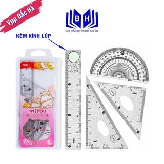 Bộ thước kẻ 4 món miyou deli h657 túi zip
