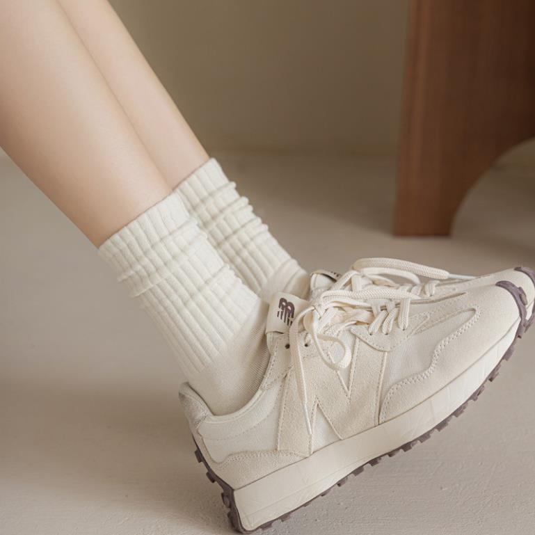 Set 5 Đôi Tất Cao Cổ Trơn Gân Tông Nâu Siêu Hot Phong Cách Hàn Softie tt27