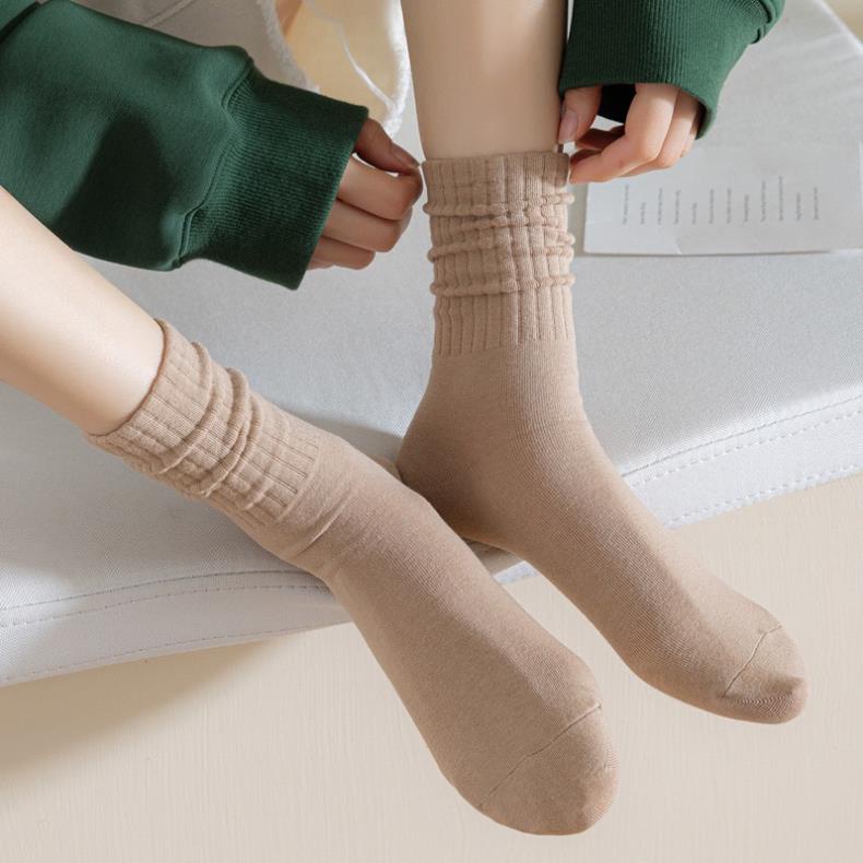 Set 5 Đôi Tất Cao Cổ Trơn Gân Tông Nâu Siêu Hot Phong Cách Hàn Softie tt27