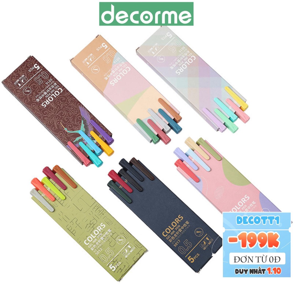 Bút kaco DecorMe set 5 bút gel pen kaco bản dupe kaco pure kacogreen bút gel nhiều màu phụ kiện văn phòng phẩm