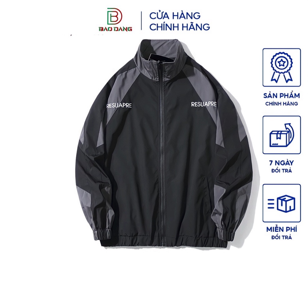 Áo khoác nam unisex cổ đứng vải dù 2 lớp phối màu độc lạ họa tiết chữ RESUAPRE đi mưa,cản gió,chống nắng BẢO ĐĂNG - Hàng