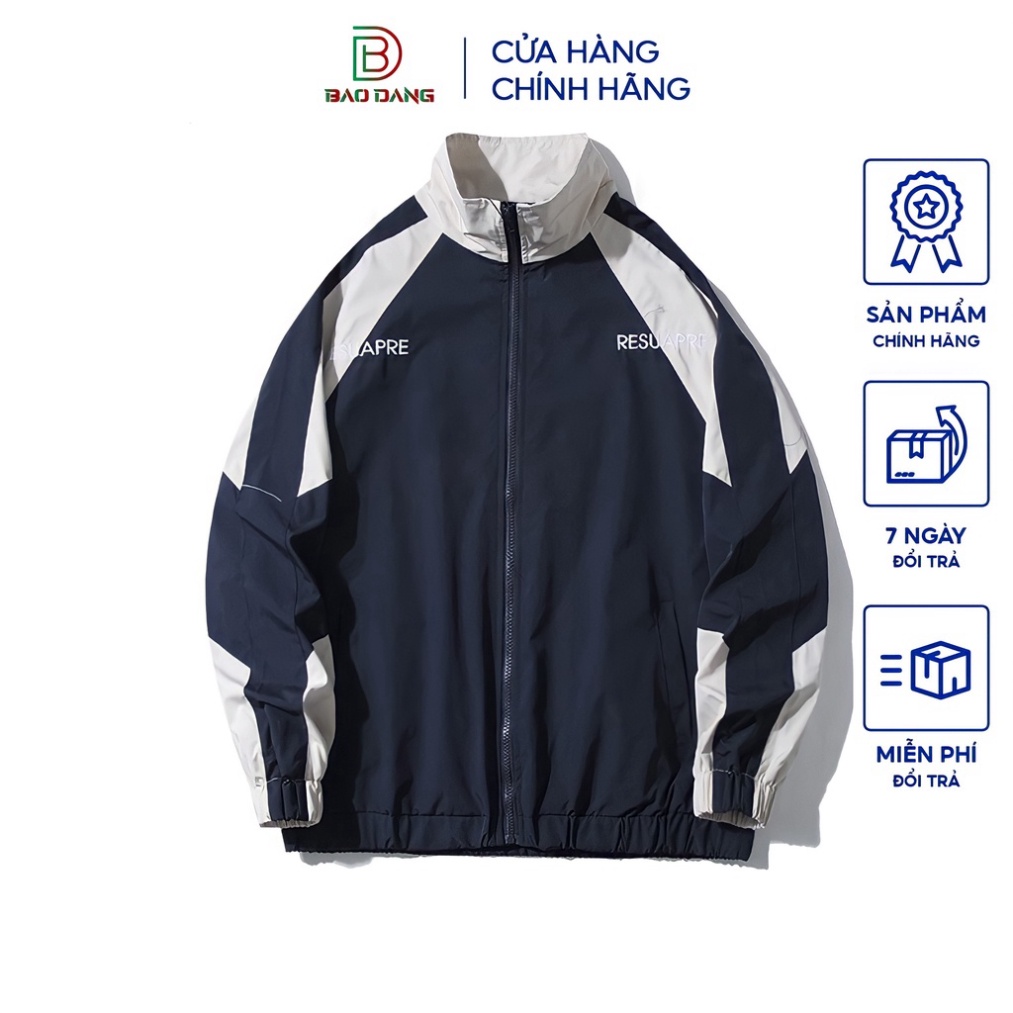Áo khoác nam unisex cổ đứng vải dù 2 lớp phối màu độc lạ họa tiết chữ RESUAPRE đi mưa,cản gió,chống nắng BẢO ĐĂNG - Hàng