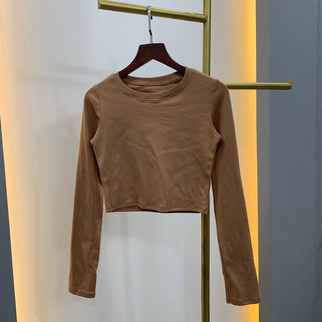 Aó Thun Tay Dài Croptop , Cổ Tròn ,Tay Xỏ Ngón Chất Thun borip mềm mịn , độ giãn tốt
