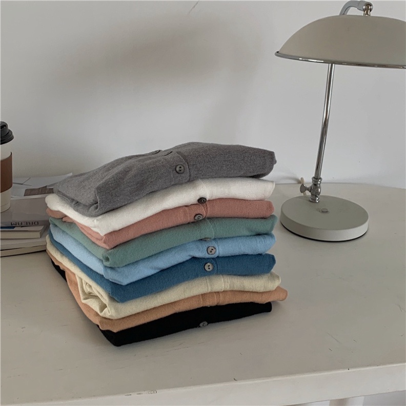 MEICHINA áo khoác bên ngoài Cardigan Dệt Kim dài tay Dáng Rộng Cổ Chữ V phong thái trang điểm korea 9 Màu Lựa