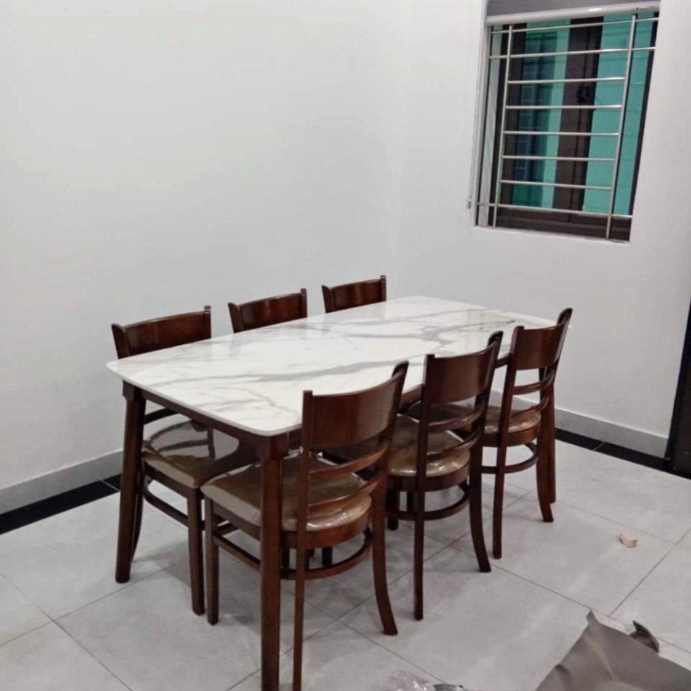 Bàn ăn 6 ghế cabin - bàn ăn cơm gray clolor óc chó siêu sang - bh 12 tháng