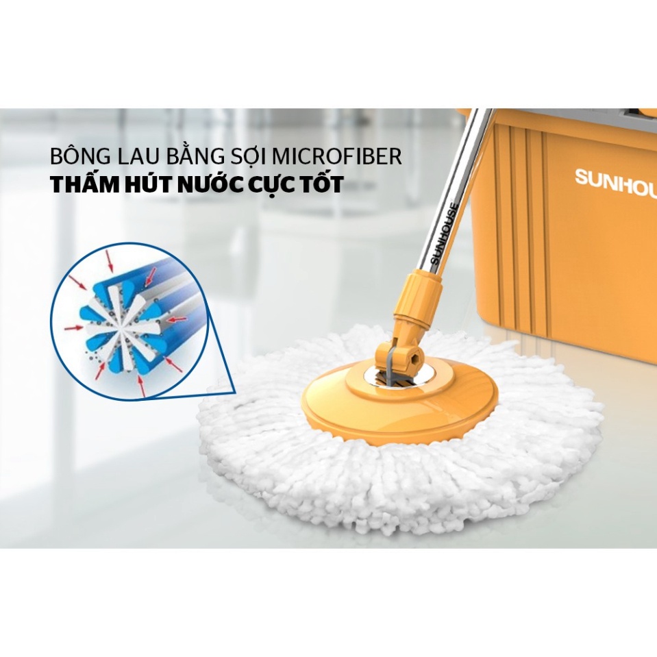 Bộ lau nhà xoay 360 độ SUNHOUSE KS-CL350PO - Bảo hành chính hãng 12 tháng