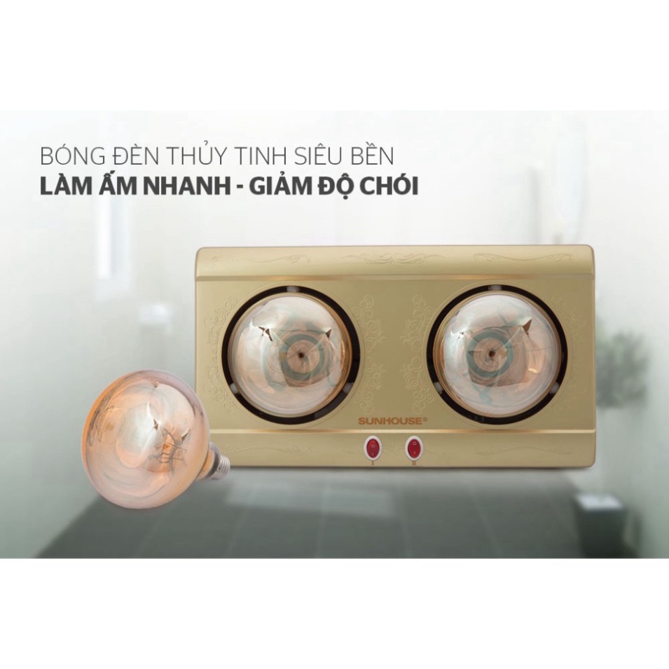 Đèn sưởi nhà tắm Halogen 2 bóng Sunhouse SHD3812, 2 mức nhiệt, công suất 550W