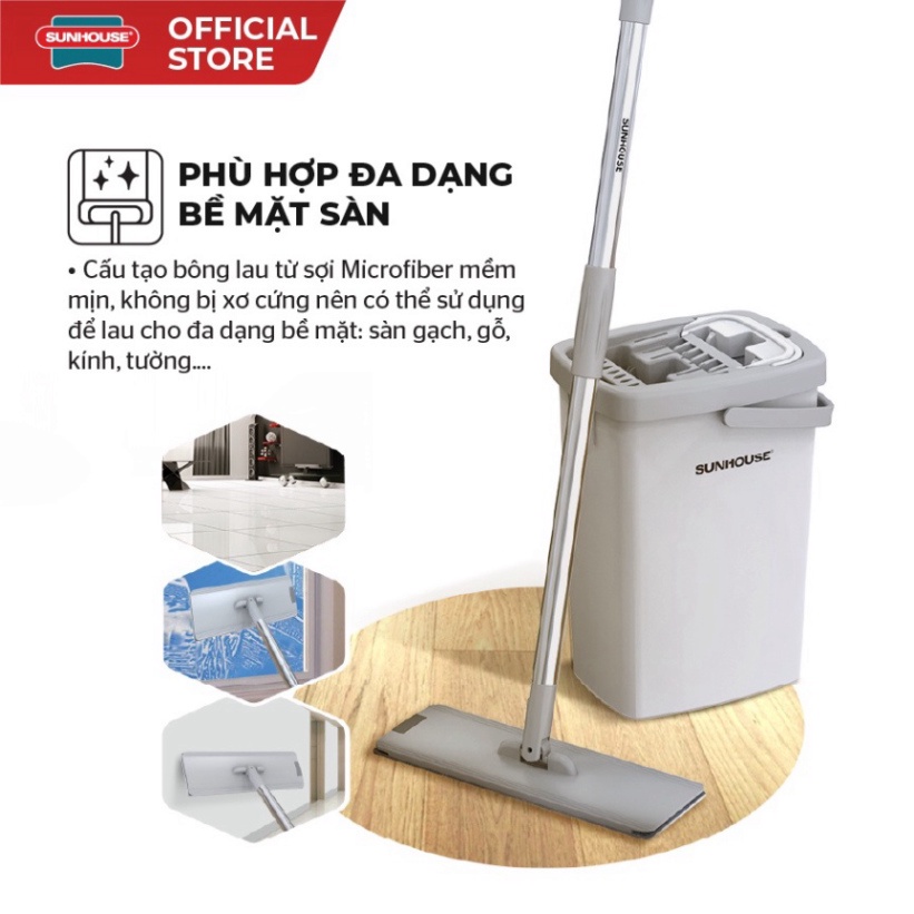 Bộ lau nhà tự vắt thông minh xoay 360 độ Space Saving SUNHOUSE KS-CL3211PB |Bao gồm 1 thùng gi