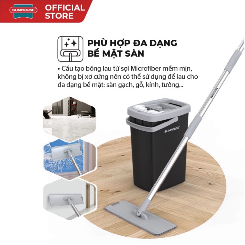 Bộ lau nhà tự vắt thông minh xoay 360 độ Space Saving SUNHOUSE KS-CL3211PB |Bao gồm 1 thùng gi
