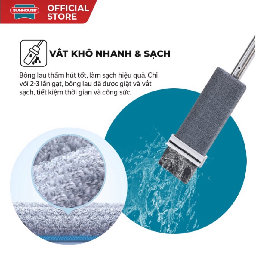 Bộ lau nhà tự vắt thông minh xoay 360 độ Space Saving SUNHOUSE KS-CL3211PB |Bao gồm 1 thùng gi