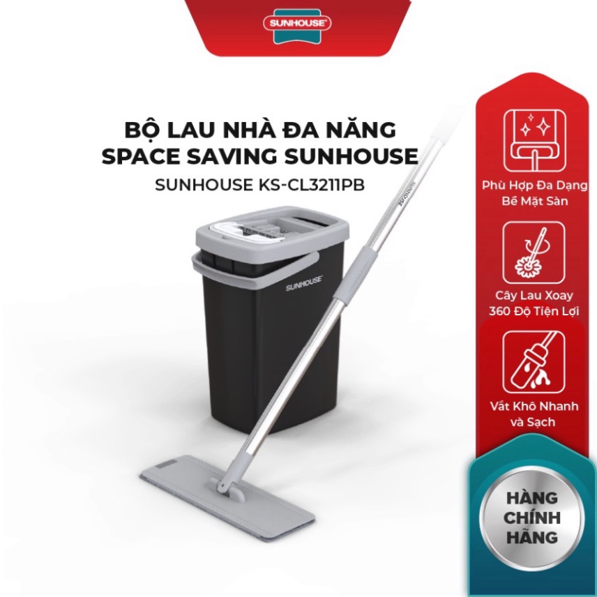 Bộ lau nhà tự vắt thông minh xoay 360 độ Space Saving SUNHOUSE KS-CL3211PB |Bao gồm 1 thùng gi