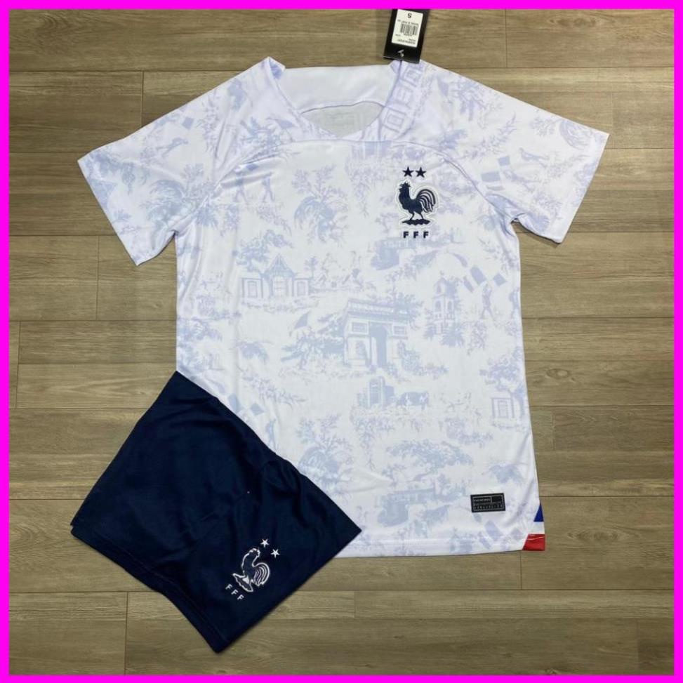 Free Ship -  Bộ Quần Áo Bóng Đá ĐT PHÁP 22/23 - Hàng Thun Thái in Sẵn Số và Tên Cầu Thủ - Logo Thêu