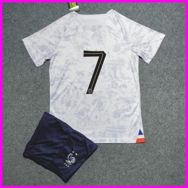 Free Ship -  Bộ Quần Áo Bóng Đá ĐT PHÁP 22/23 - Hàng Thun Thái in Sẵn Số và Tên Cầu Thủ - Logo Thêu