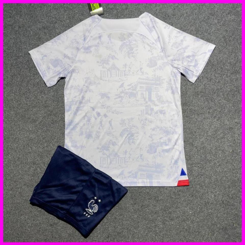 Free Ship -  Bộ Quần Áo Bóng Đá ĐT PHÁP 22/23 - Hàng Thun Thái in Sẵn Số và Tên Cầu Thủ - Logo Thêu